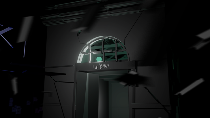 A digital rendering of Tramway's entrance in the dark